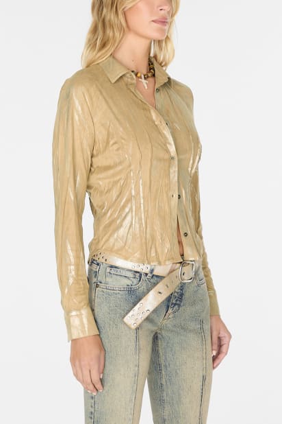 GUESS® metallic printed faux-suede shirt