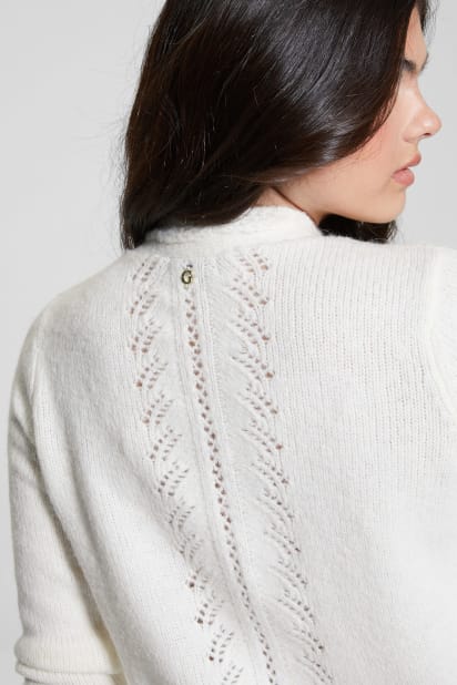【ホワイト系その他(G1H6)】GUESS カーディガン (M)LS Mesh Stitch Derek Cardigan MARCIANO by GUESS® Eco Half-Zip Cable Knit Sweater