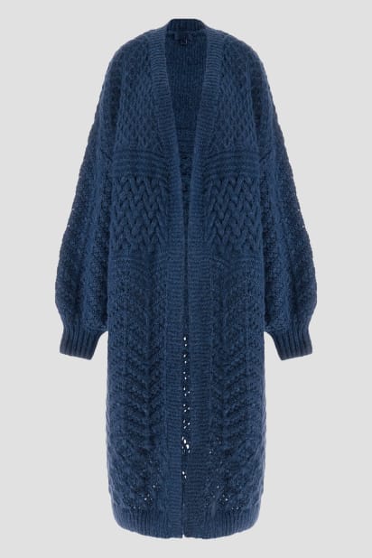 【インディゴブルー(MBL)】GUESS カーディガン (W)LADIES' Knit Cardigan GUESS® Eco Valeria Mixed Stitch Cardigan