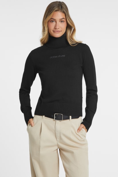 GUESS® Silk and Wool-Blend Turtleneck Logo Sweater