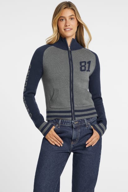 【ネイビー(NVY)】GUESS ジャケット ブルゾン(U)Zip-Up Cardigan Sweater GUESS｜GUESS ジャケット ブルゾン(U)Zip-Up Cardigan Sweater