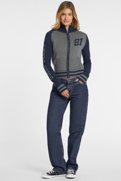 GUESS® Wool-Blend Varsity Logo Zip Sweater