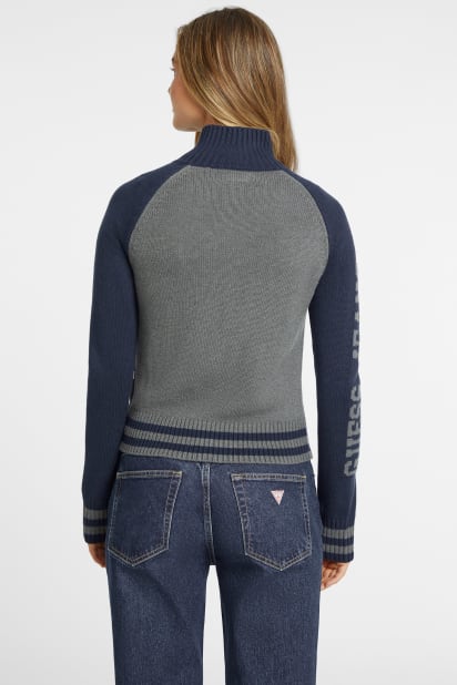GUESS® Wool-Blend Varsity Logo Zip Sweater