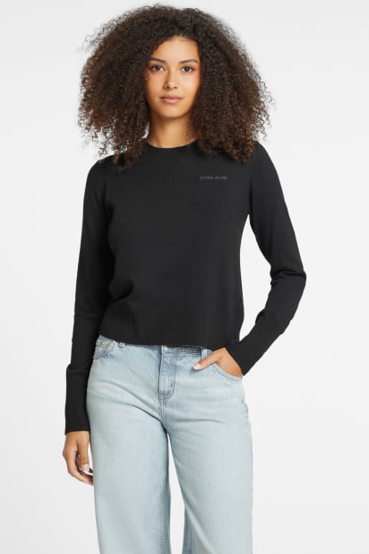 GUESS® Silk and Wool-Blend Crew Logo Sweater