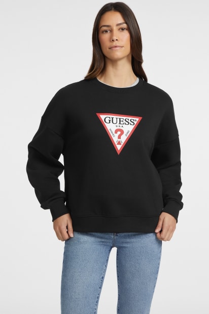 【ブラック(JBLK)】GUESS スウェット (W)Triangle Glitter Sweatshirt GUESS Ls Triangle Glitter Sweatshirt Black | Queens