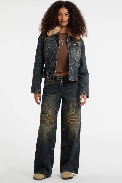 【ダークインディゴ(GO0W)】GUESS Originals デニムパンツ ワイドジーンズ (W)Seamed Wide Leg GUESS Originals Seamed Wide Leg デニムパンツ ワイド | GUESS(ゲス