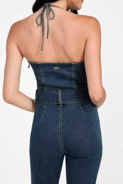 GUESS Eco Rebel Halter Denim Jumpsuit