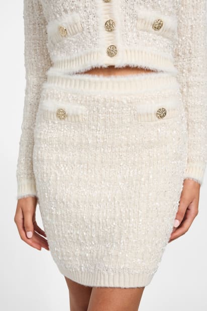 【新品・タグ付き】Felisi レディース モックネック モノグラム 白 S GUESS® Sweater mini skirt