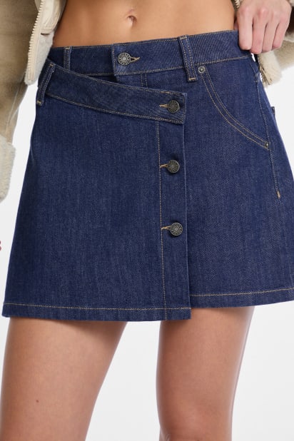 【インディゴブルー(MBL)】GUESS デニム スカート (W)LADIES' Denim Skort GUESS® Denim Wrap Skort