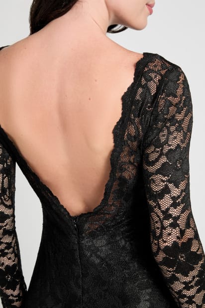 short cocktail dresses Black 1950s Lace Floral Mesh Swing Dress main image 1