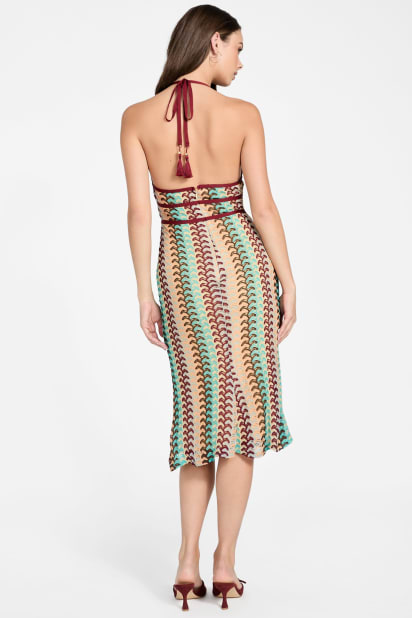 Guess Women's Crochet Halter Neck Midi Dress - Peach Peony Multi - Size S