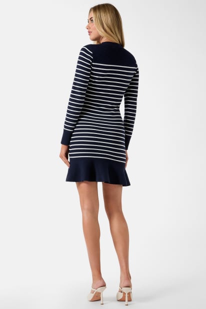 dark grey dress sandals Striped Half-Zip Knit Dress