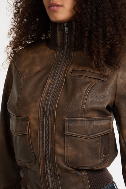 GUESS フライトジャケット ダークブラウン GUESS® GUESS Originals Faux-Leather Aviator Jacket