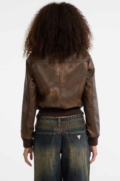 GUESS フライトジャケット ダークブラウン GUESS® GUESS Originals Faux-Leather Aviator Jacket