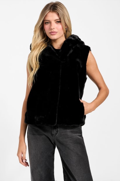 GUESS® Sophy Hooded Faux-Fur Vest