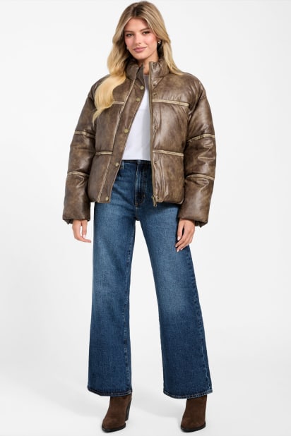 GUESS® Washed Faux-Leather Puffer Jacket