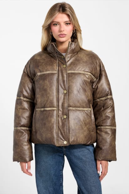 GUESS® Washed Faux-Leather Puffer Jacket