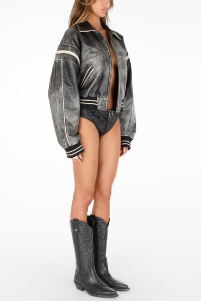GUESS® vintage cropped leather jacket