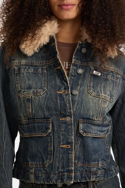 GUESS® GUESS Originals Faux-Fur Denim Aviator Jacket