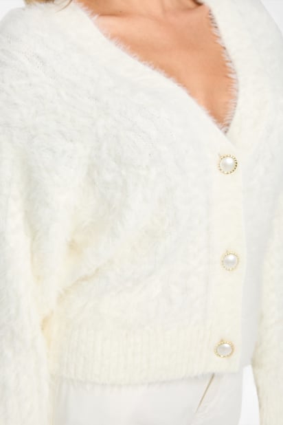 【ホワイト系その他(G1H6)】GUESS カーディガン (M)LS Mesh Stitch Derek Cardigan GUESS® Kinako Fuzzy Cable-Knit Cardigan