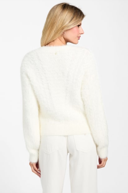 【ホワイト系その他(G1H6)】GUESS カーディガン (M)LS Mesh Stitch Derek Cardigan MARCIANO by GUESS® Eco Half-Zip Cable Knit Sweater