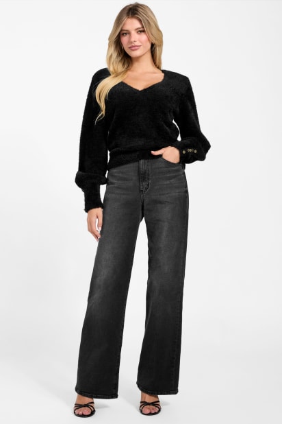 Golficickers XL 黒ニットセーター GUESS® Niko Fuzzy V-Neck Sweater