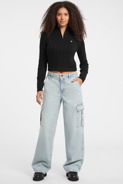GUESS® Half-Zip Cable-Knit Crop Sweater