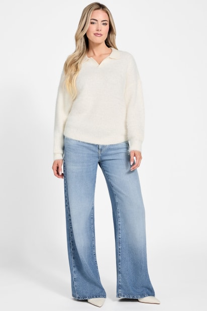 GUESS® Seema Fuzzy-Knit Polo Sweater