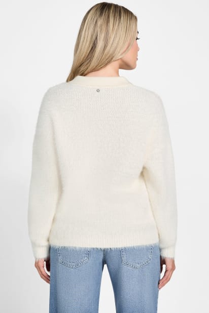 GUESS® Seema Fuzzy-Knit Polo Sweater