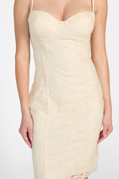 knee length dresses for ladies Abbie White Floral Lace Bustier Maxi Dress main image 1