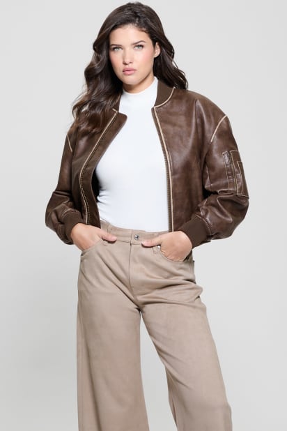GUESS® Angelique Vintage Faux-Leather Flight Jacket