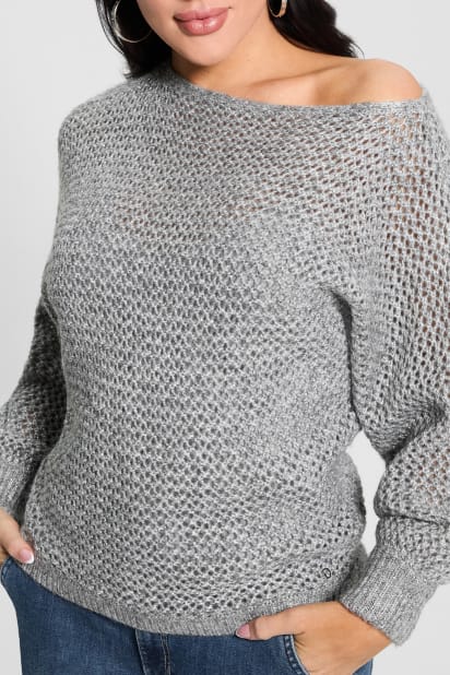 GUESS® Poa Metallic Off-Shoulder Sweater