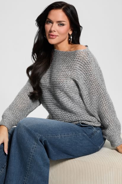 GUESS® Poa Metallic Off-Shoulder Sweater