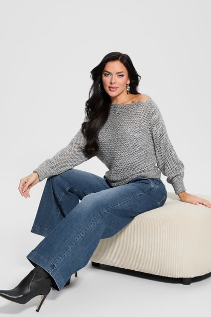 GUESS® Poa Metallic Off-Shoulder Sweater