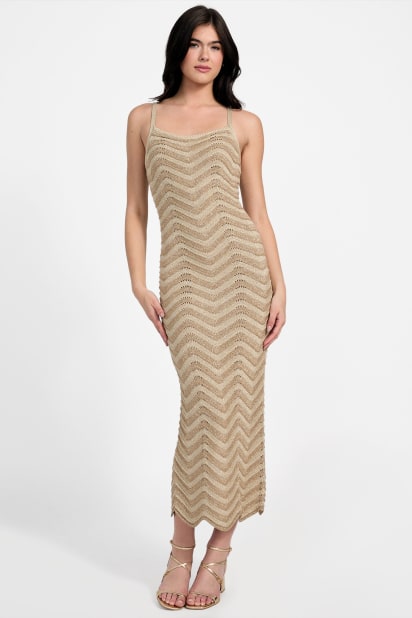 Guess Women's Vera Chevron Lace-Up Dress - Natural/Gold Multi Stripe - Size M