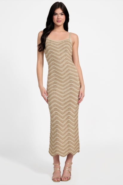 Guess Women's Vera Chevron Lace-Up Dress - Natural/Gold Multi Stripe - Size M