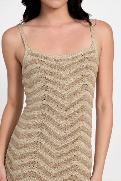 Guess Women's Vera Chevron Lace-Up Dress - Natural/Gold Multi Stripe - Size M