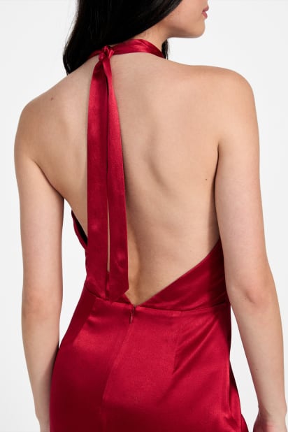 knee length dresses for ladies Sleeveless Drawstring Waist Midi Halter Dress | Midi Dress