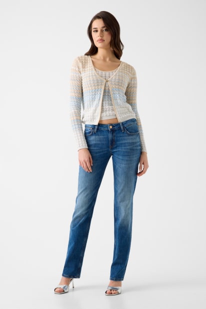 【インディゴブルー(MBL)】GUESS カーディガン (W)LADIES' Knit Cardigan GUESS® Eco Valeria Mixed Stitch Cardigan