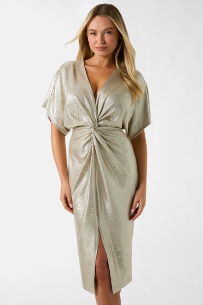 gold pleated midi dress Gigi Midi Dress – Hell Bunny main image 0