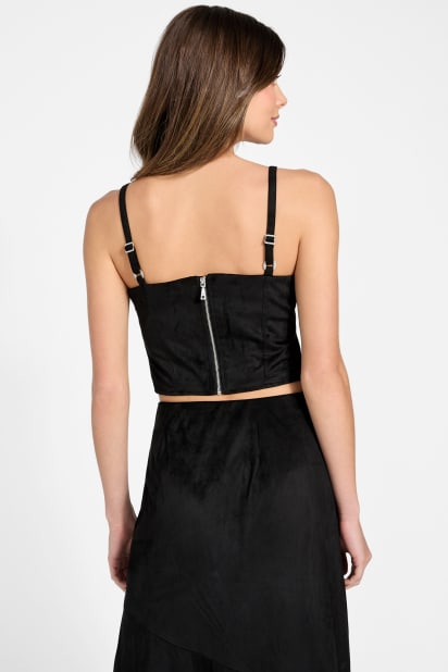 ゆか　0308 GUESS® Eco Nunzia Faux-Suede Corset Top