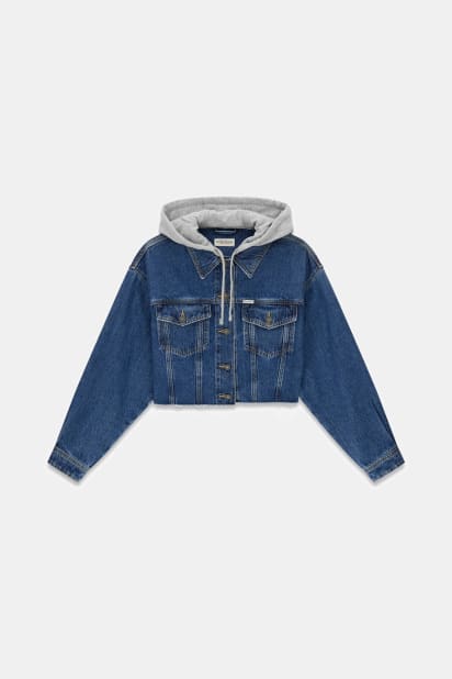 GUESS® Cropped hooded denim jacket