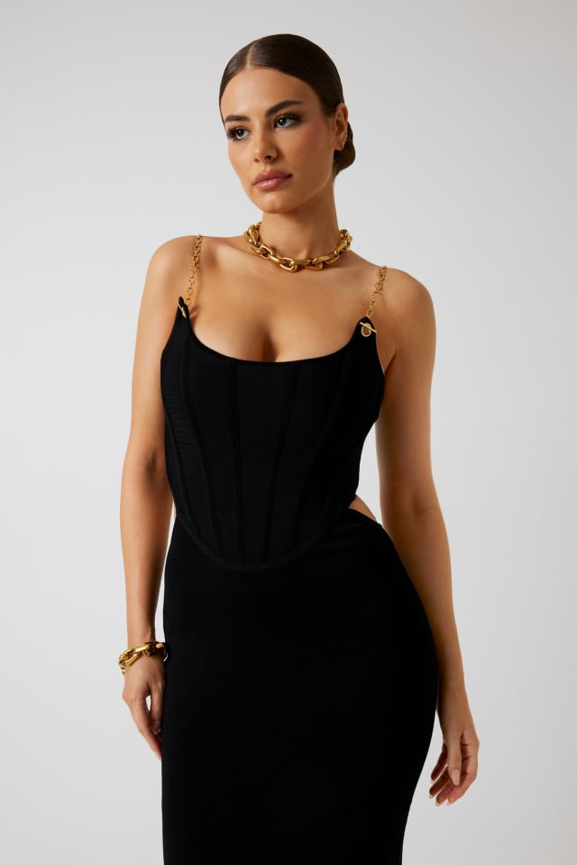 Marciano bodycon longo vestido