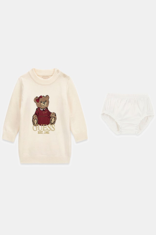 Conjunto de suéter, vestido e calcinha