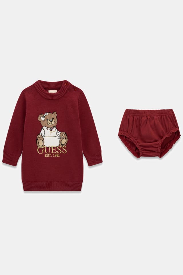 Conjunto de suéter, vestido e calcinha