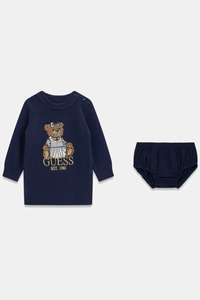 Conjunto de suéter, vestido e calcinha