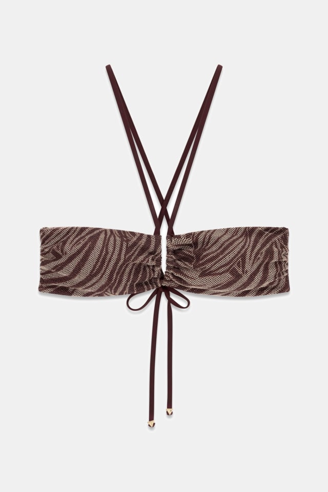 Top de bikini bandeau de estampado animal.