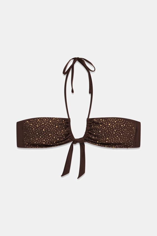 Top de bikini bandeau con pedrería