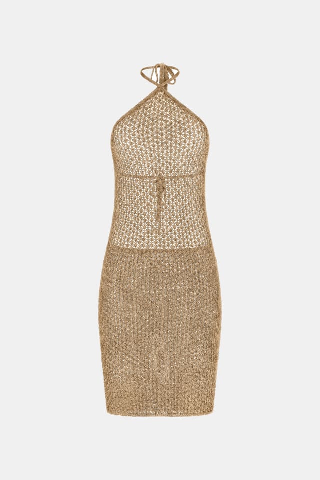 Vestido mini de lurex tejido a ganchillo