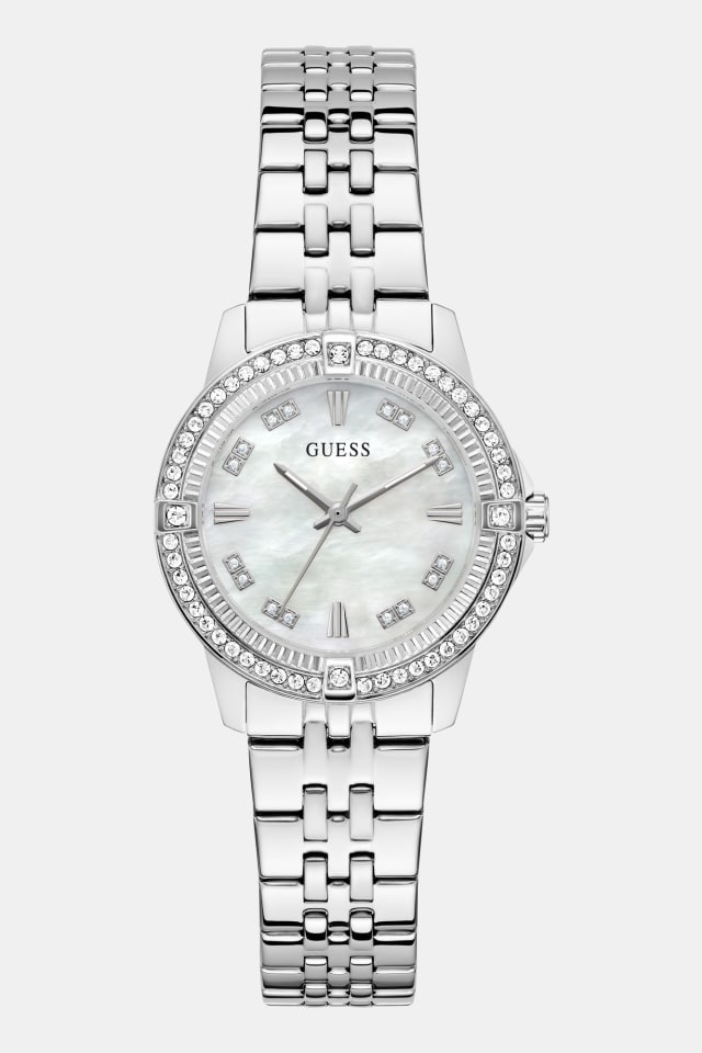 Relógio analógico Crystal de aço inoxidável, 32 mm